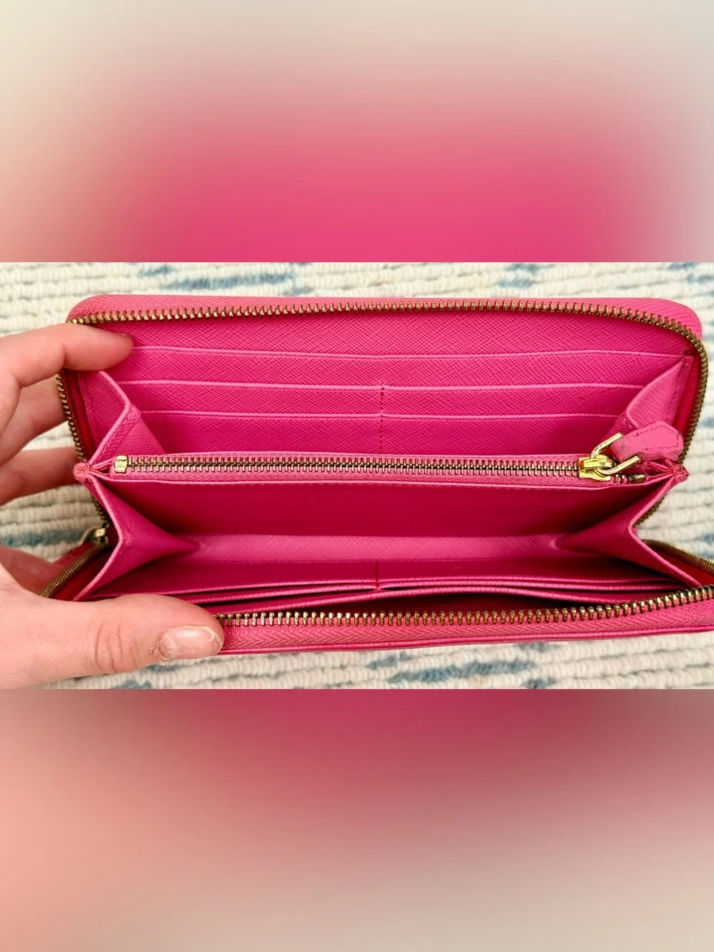 PRADA Y2K Barbiecore Hot Pink Saffiano Leather Zip Wallet/Clutch - Fits IPhone
